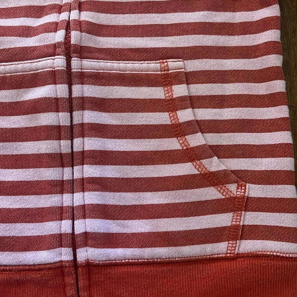 Mini Boden Zipper Hoodie Pink Red Striped Jacket Size 5-6 Y